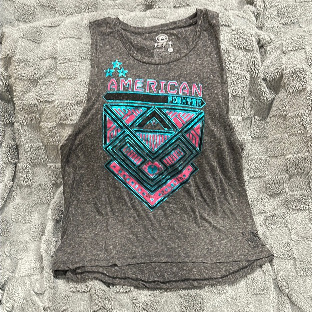 American Fighter Gray Graphic Crop Muscle Tee